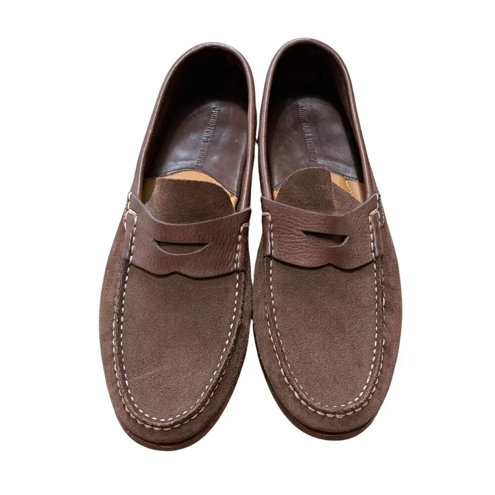 Johnston & Murphy Danbury Skeepskin Suede Penny Loafers Men's Sz 8.5 Brown